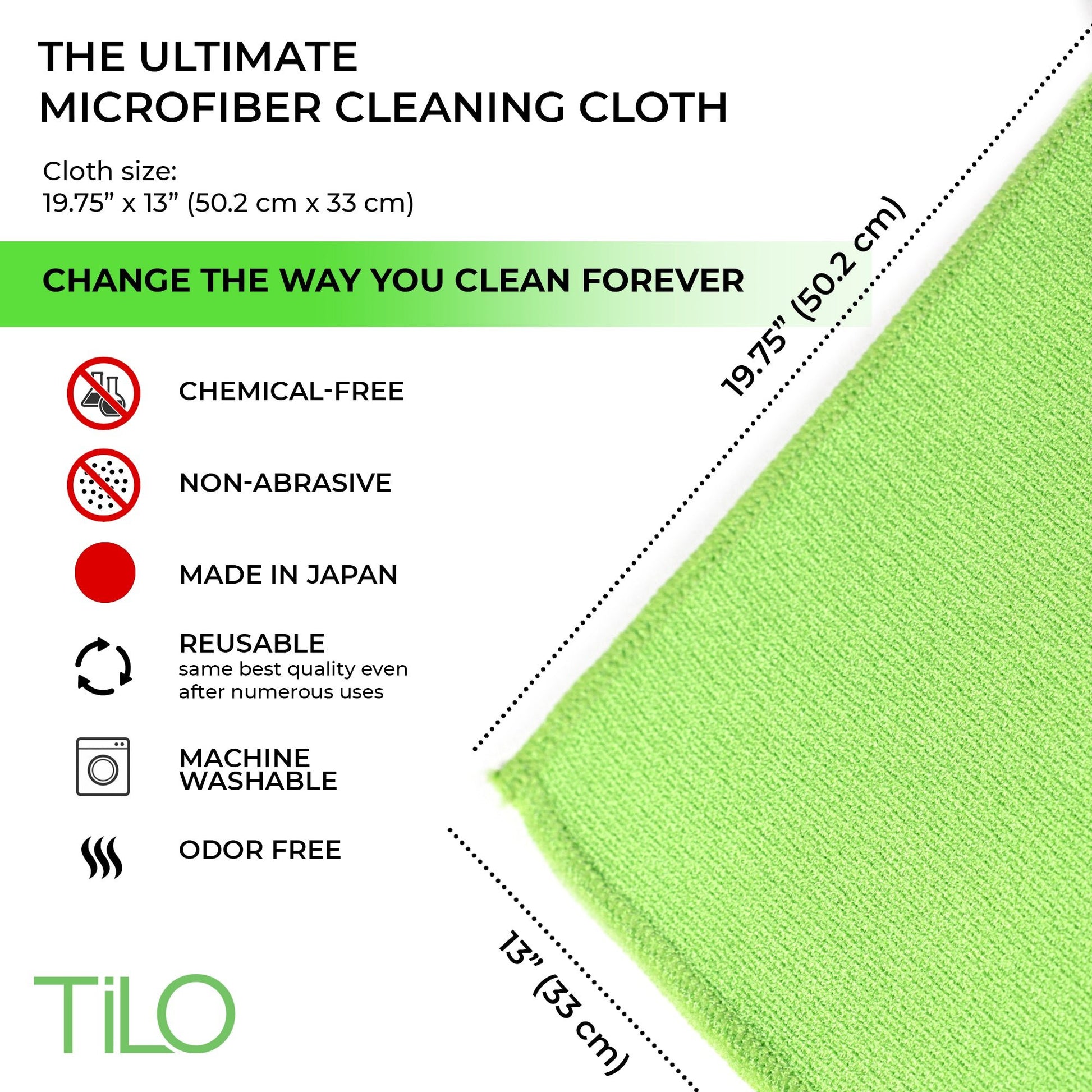 TiLO Microfiber Cleaning Cloth – 19.75 x 13-inch Reusable – Green - TiLO The Ultimate