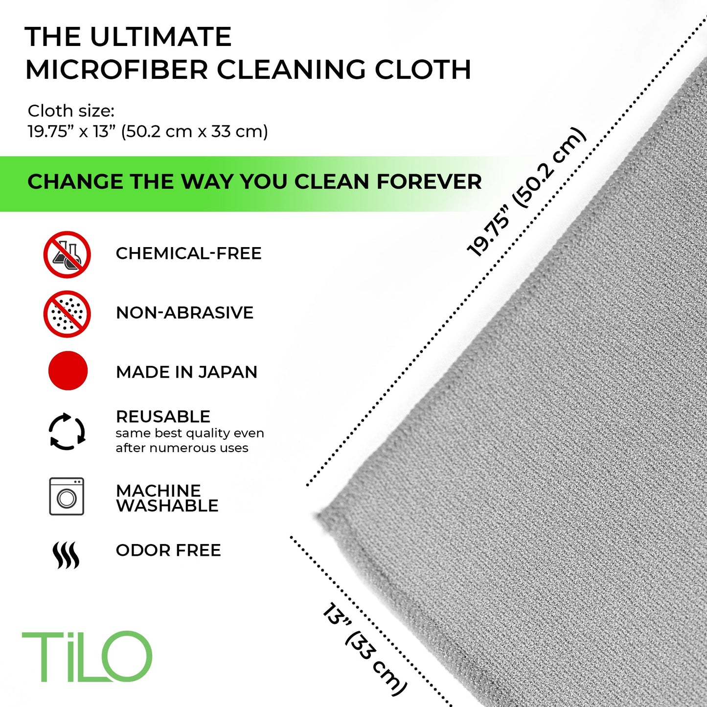 TiLO Microfiber Cleaning Cloth – 19.75 x 13-inch Reusable – Grey - TiLO The Ultimate